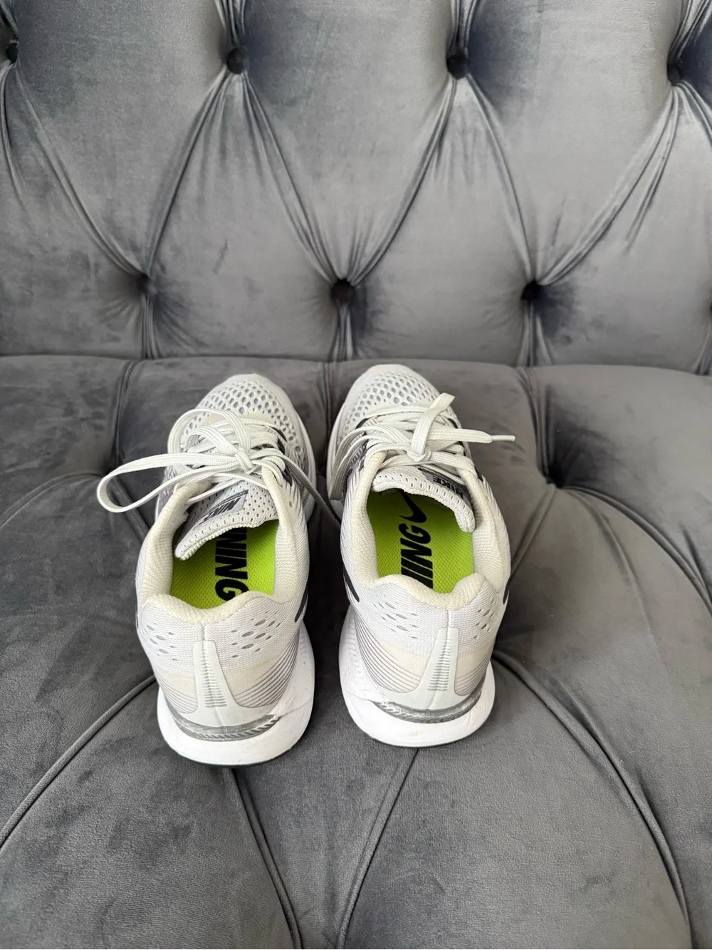 Nike Air Zoom Pegasus White and Gray women's Running Sneakers with Black Swoosh